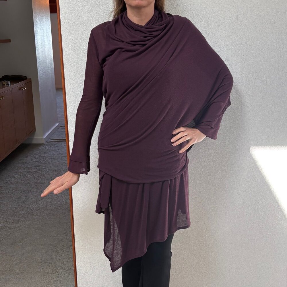 Burgundy Wine Sheer Drape Cardigan M Open Front Lightweight Layer